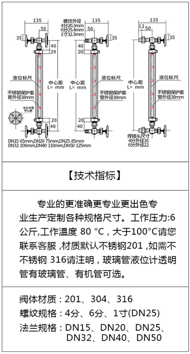 鍋爐汽包液位計技術(shù)指標圖