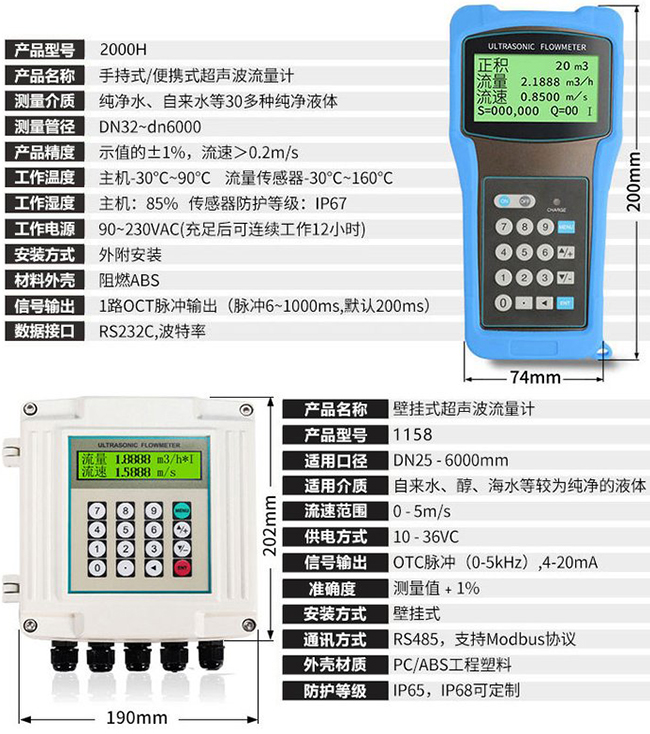 壁掛式超聲波流量計(jì)技術(shù)參數(shù)對(duì)照表